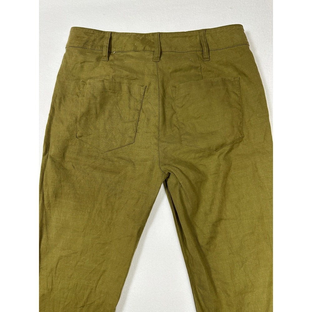 Cabi Linen Blend Sailor Flare Leg Trousers Size 2 Olive Green Beachy Vacay Chic - Picture 12 of 13